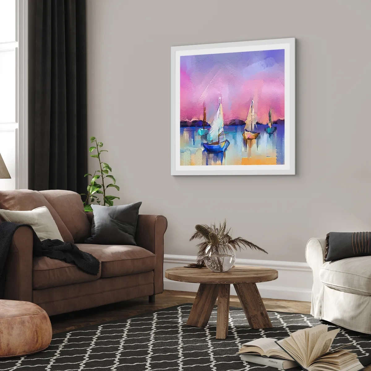 Plakat w białej ramie - Kierunek: szerokie wody - 60x60 cm