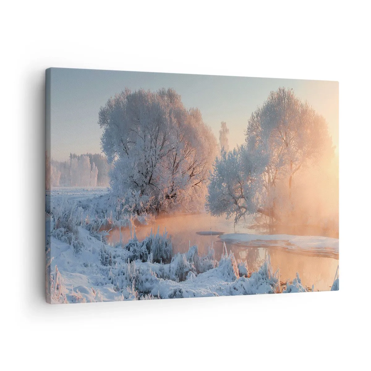 Obraz na płótnie - Zimowy krajobraz z ośnieżonymi drzewami i zachodem słońca - 70x50cm - Wszystko w słonecznym lśni krysztale - Nowoczesna dekoracja ścienna do salonu i sypialni ARTTOR