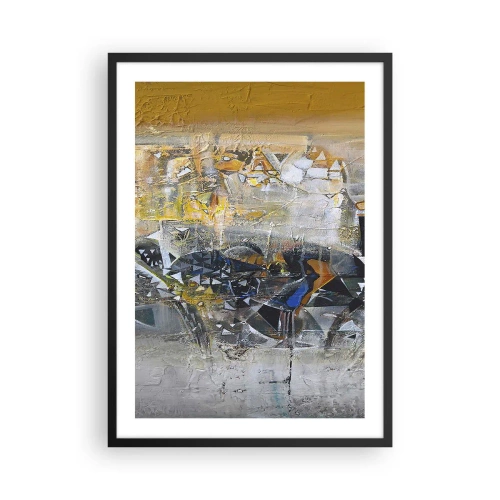 Plakat w czarnej ramie - Abstrakcyjna kompozycja w odcieniach złota i szarości - 50x70cm - Wszystko się poukłada - Nowoczesna dekoracja ścienna do salonu i sypialni ARTTOR