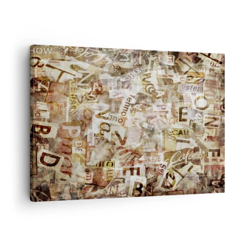 Obraz na płótnie - Abstrakcyjna kompozycja z literami i wycinkami tekstu - 70x50cm - Zjednoliterzam paplomanię - Nowoczesna dekoracja ścienna do salonu i sypialni ARTTOR