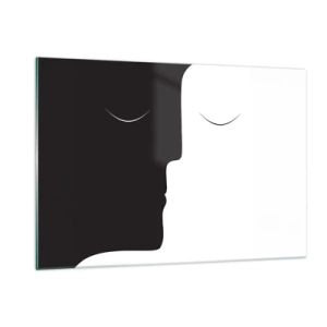 Obraz na szkle - Minimalistyczne czarno-białe twarze tworzące jedność - 120x80cm - Jedność przeciwieństw - Nowoczesna dekoracja ścienna do salonu, kuchni i sypialni ARTTOR