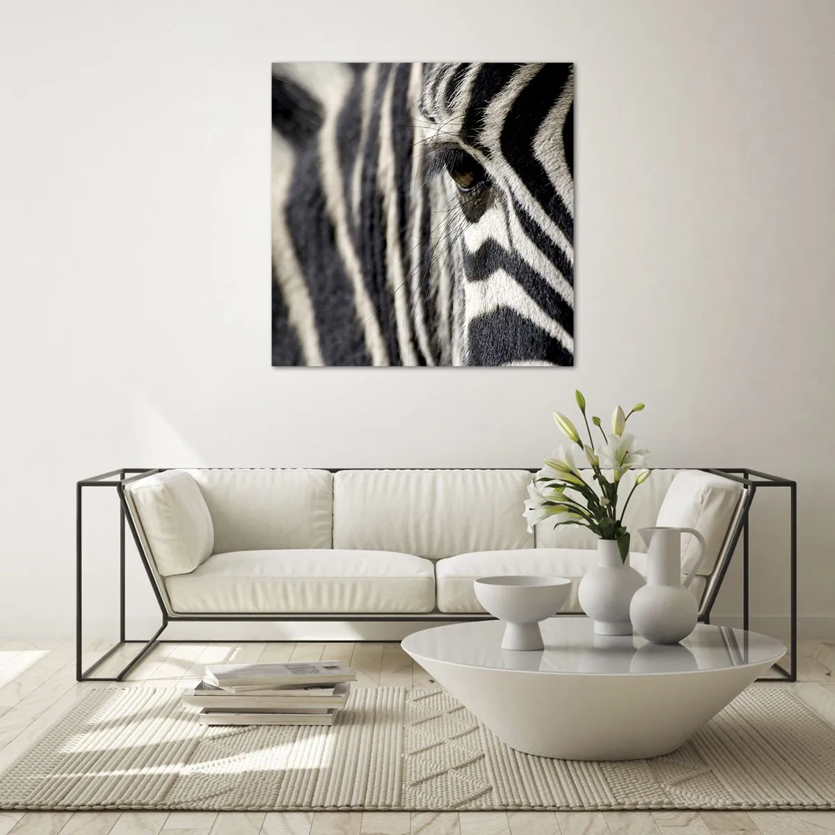 Obraz na szkle - Portret w paski - 40x40 cm