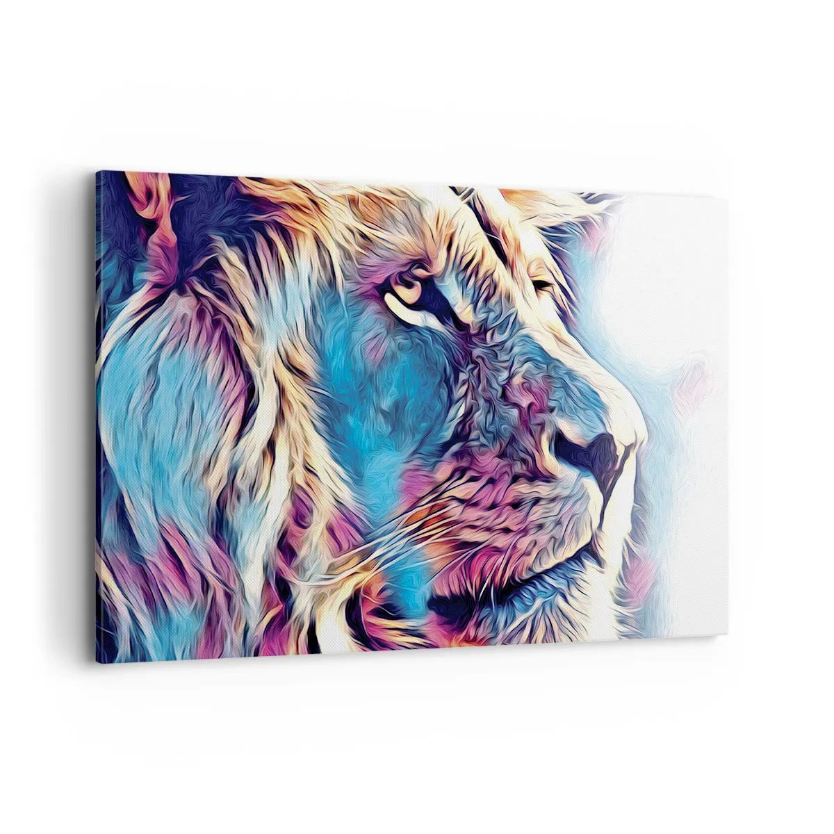 Obraz na płótnie - Portret lwa w żywych, abstrakcyjnych kolorach - 120x80cm - Mądrość natury - Nowoczesna dekoracja ścienna do salonu, kuchni i sypialni ARTTOR