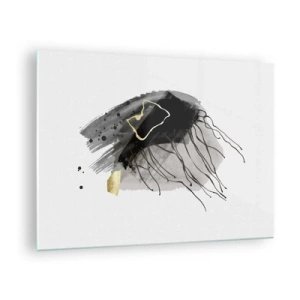 Obraz na szkle - Abstrakcyjna kompozycja czerni i złota na białym tle - 70x50cm - W czerni i w złocie - Nowoczesna dekoracja ścienna do salonu i sypialni ARTTOR