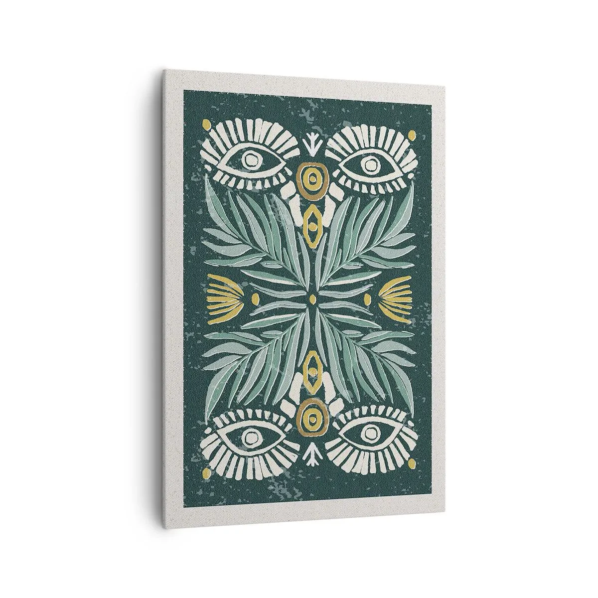 Obraz na płótnie - Symetryczny wzór roślinny na zielonym tle - 70x100cm - Jak ludowa wycinanka - Nowoczesna dekoracja ścienna do salonu i sypialni ARTTOR