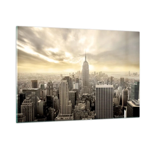 Obraz na szkle - Panorama miasta z wieżowcami i Empire State Building - 120x80cm - Nowy Jork utkany z szarości - Nowoczesna dekoracja ścienna do salonu, kuchni i sypialni ARTTOR