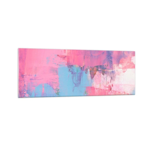 Obraz na szkle - Abstrakcyjna kompozycja w różu i błękicie - 140x50cm - Róż, błękit i szczypta światła - Nowoczesna dekoracja ścienna do salonu i sypialni ARTTOR