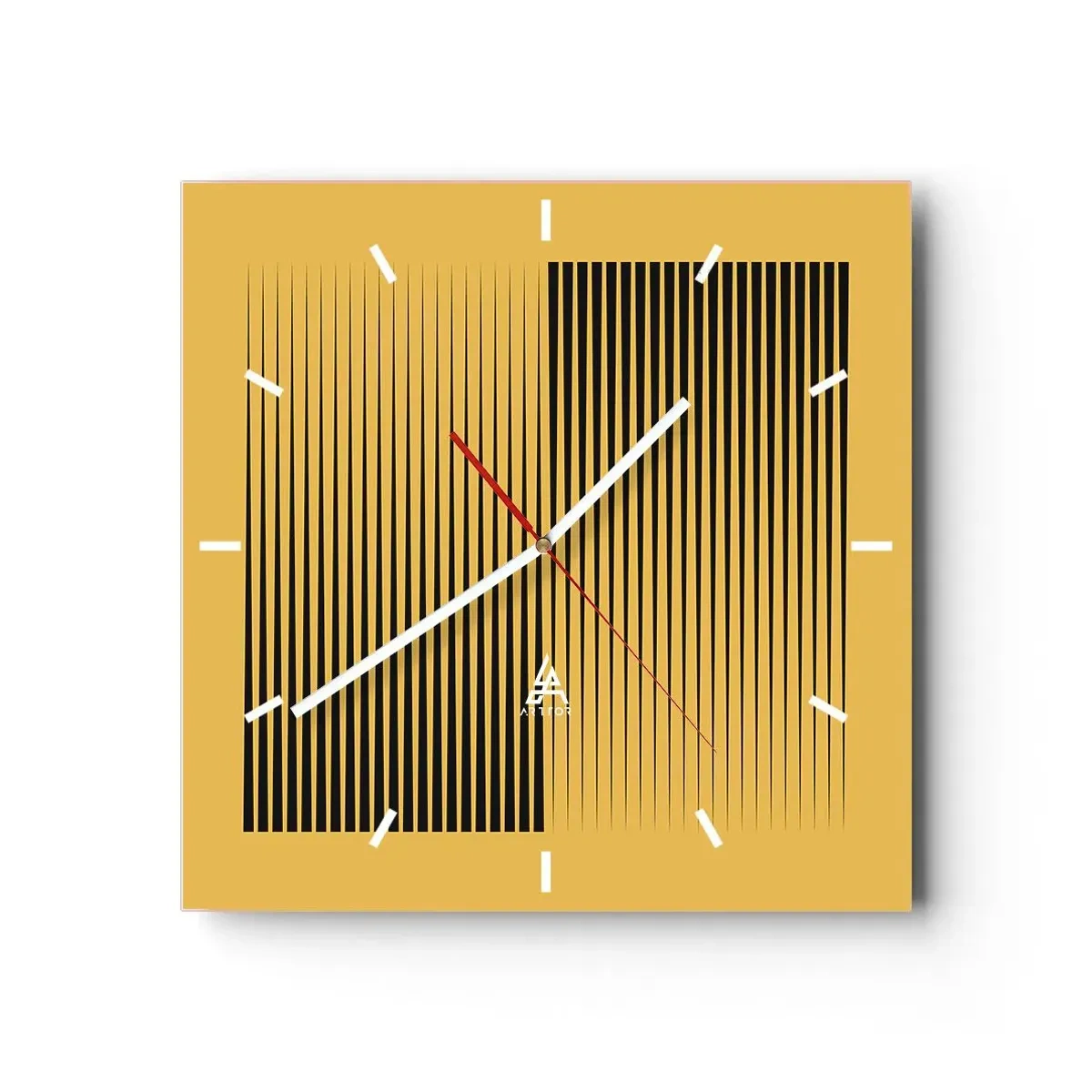 Zegar ścienny - Pionowe czarne linie na żółtym tle - 30x30cm - Kwadratura przeciwieństw - Nowoczesna dekoracja ścienna do salonu i sypialni ARTTOR