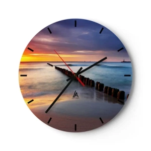 Zegar ścienny - Zachód słońca nad spokojnym morzem - 30x30cm - Posłuchaj ciszy - Nowoczesna dekoracja ścienna do salonu, kuchni i sypialni ARTTOR