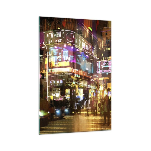 Obraz na szkle - Tętniące życiem miasto nocą w świetle neonów - 70x100cm - W morzu światła - Nowoczesna dekoracja ścienna do salonu i sypialni ARTTOR