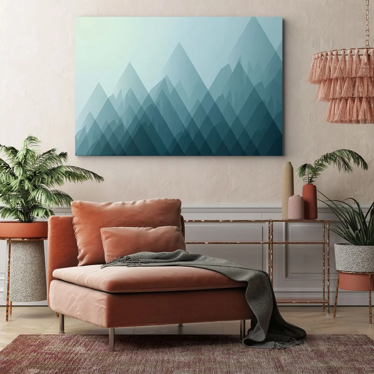 Obraz na płótnie - Minimalistyczna grafika gór w odcieniach niebieskiego - 120x80cm - Wielka, większa, największa - Nowoczesna dekoracja ścienna do salonu, kuchni i sypialni ARTTOR