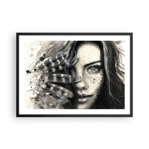 Plakat w czarnej ramie - Artystyczny portret kobiety z abstrakcyjnymi detalami - 70x50cm - Dzika piękność - Nowoczesna dekoracja ścienna do salonu i sypialni ARTTOR
