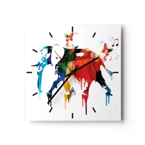 Zegar ścienny - Kolorowy słoń z motylami w nowoczesnym geometrycznym stylu - 30x30cm - Tańczyć każdy może - Nowoczesna dekoracja ścienna do salonu i sypialni ARTTOR