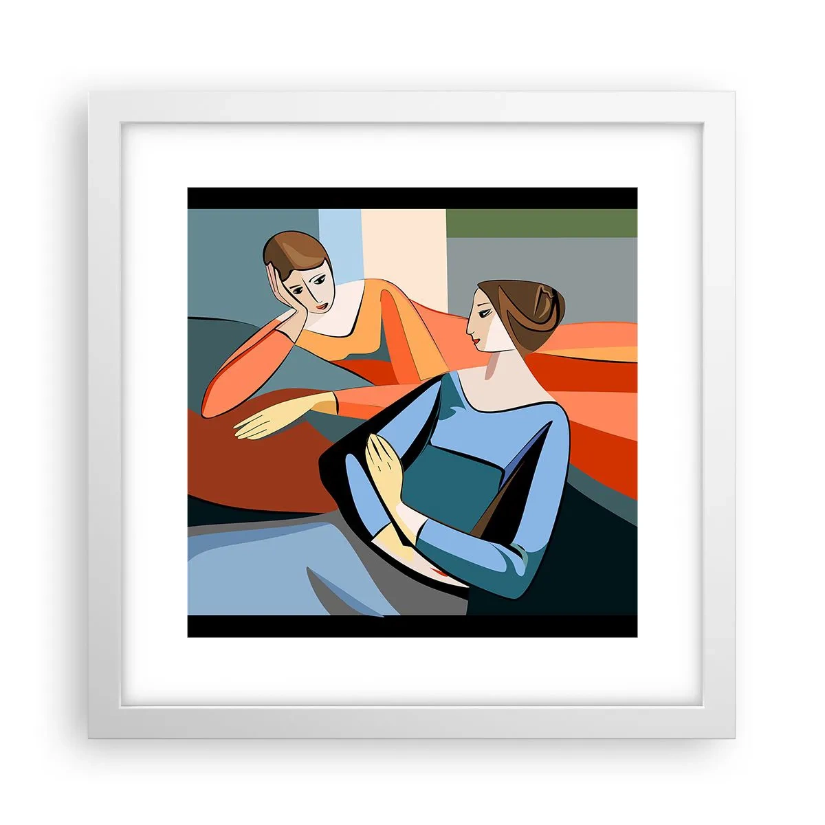 Plakat w białej ramie - Chwila zwierzeń - 30x30 cm