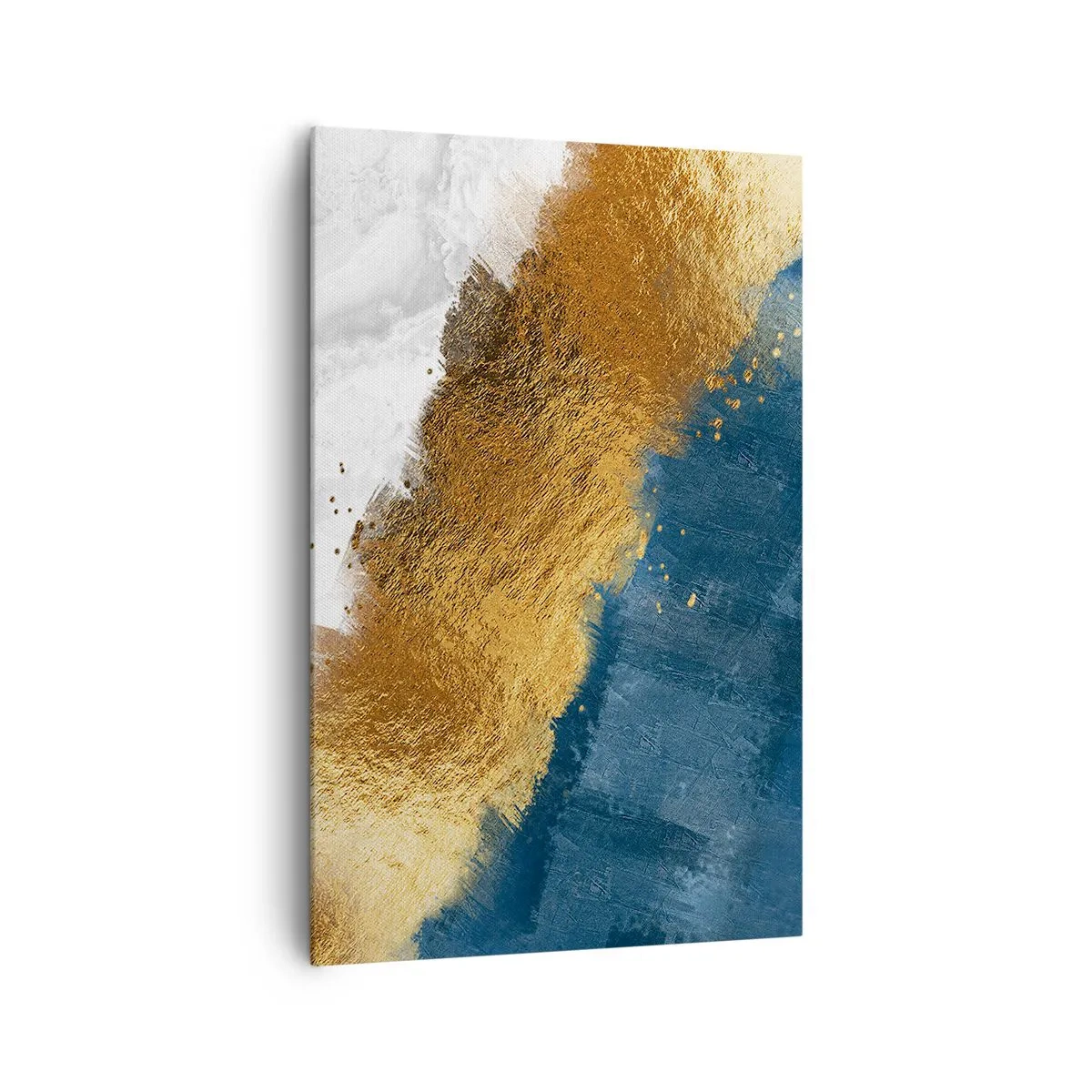 Obraz na płótnie - Abstrakcyjna kompozycja w odcieniach złota, błękitu i bieli - 80x120cm - Barwy lata - Nowoczesna dekoracja ścienna do salonu i sypialni ARTTOR
