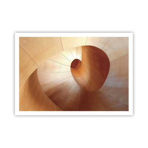 Plakat - Abstrakcyjna spirala w odcieniach drewna i jasnego brązu - 100x70cm - Architektoniczna serpentyna - Nowoczesna dekoracja ścienna do salonu i sypialni ARTTOR