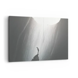 Obraz na płótnie - Sylwetka człowieka na dnie jaskini z widokiem na światło - 100x70cm - Zawsze jest jakieś wyjście - Nowoczesna dekoracja ścienna do salonu, kuchni i sypialni ARTTOR