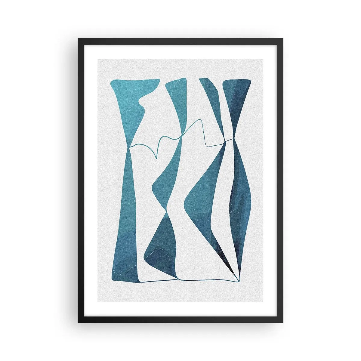 Plakat w czarnej ramie - Abstrakcyjna kompozycja w odcieniach błękitu z dynamicznymi liniami - 50x70cm - Abstrakcja: turkusowy związek - Nowoczesna dekoracja ścienna do salonu i sypialni ARTTOR