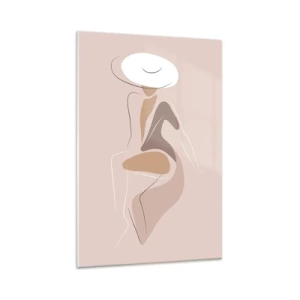 Obraz na szkle - Minimalistyczna sylwetka kobiety w kapeluszu - 80x120cm - Damą być - Nowoczesna dekoracja ścienna do salonu i sypialni ARTTOR