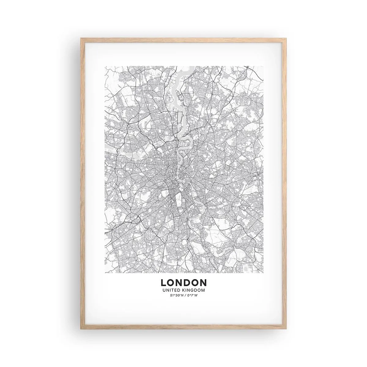 Plakat w ramie jasny dąb - Mapa londyńskiego labiryntu - 70x100 cm