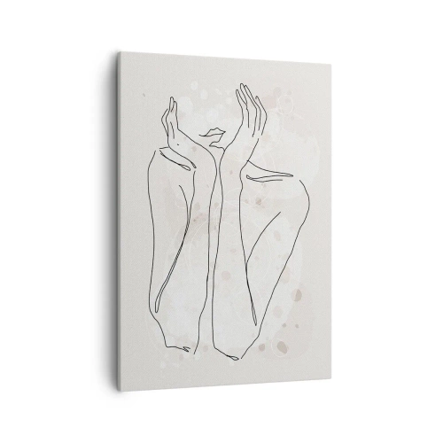 Obraz na płótnie - Minimalistyczny szkic dłoni i ust na jasnym tle - 50x70cm - Rozmarzona chwila - Nowoczesna dekoracja ścienna do salonu, kuchni i sypialni ARTTOR