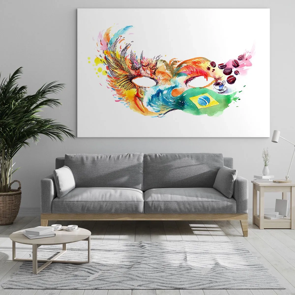 Obraz na szkle - Kolorowa maska inspirowana brazylijskim karnawałem - 70x50cm - Brazylia wita sambą - Nowoczesna dekoracja ścienna do salonu i sypialni ARTTOR