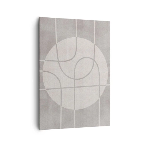 Obraz na płótnie - Minimalistyczna kompozycja geometrycznych linii i okręgu w odcieniach szarości. - 50x70cm - Koliście i na wprost - Nowoczesna dekoracja ścienna do salonu, kuchni i sypialni ARTTOR