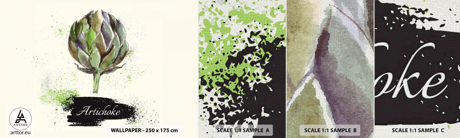 Fototapeta Próbka Premium Canvas - Eviva warzywa! - Karczoch, Kuchnia, Akwarela - 100x30 cm