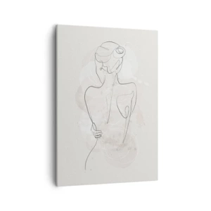 Obraz na płótnie - Minimalistyczny szkic kobiecej sylwetki na jasnym tle - 50x70cm - Jak czuły instrument - Nowoczesna dekoracja ścienna do salonu, kuchni i sypialni ARTTOR