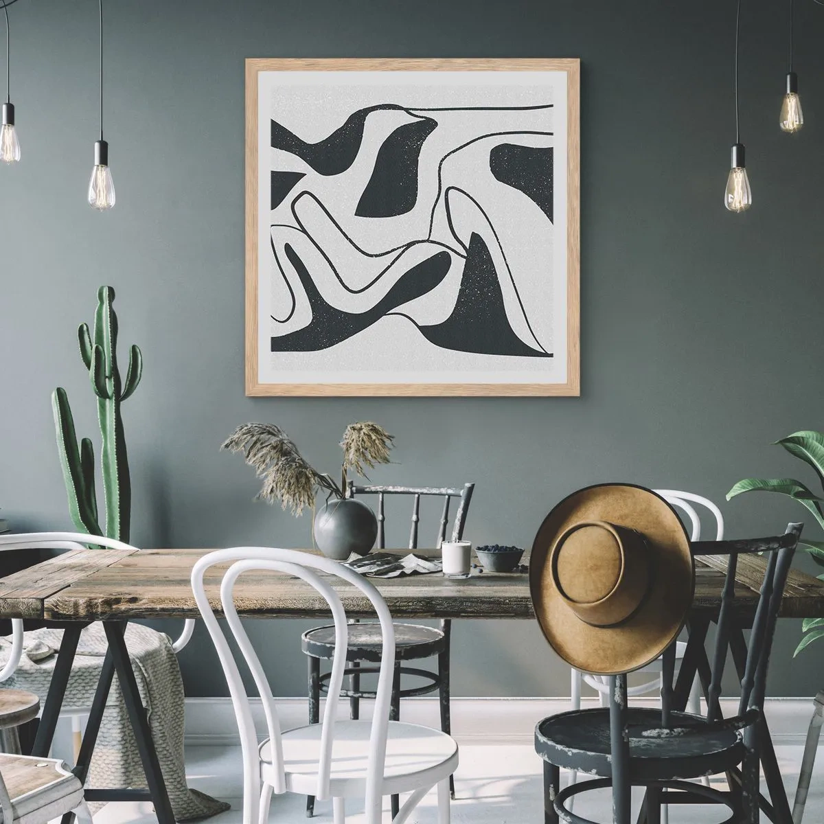 Plakat w ramie jasny dąb - Abstrakcyjna zabawa w labiryncie - 60x60 cm