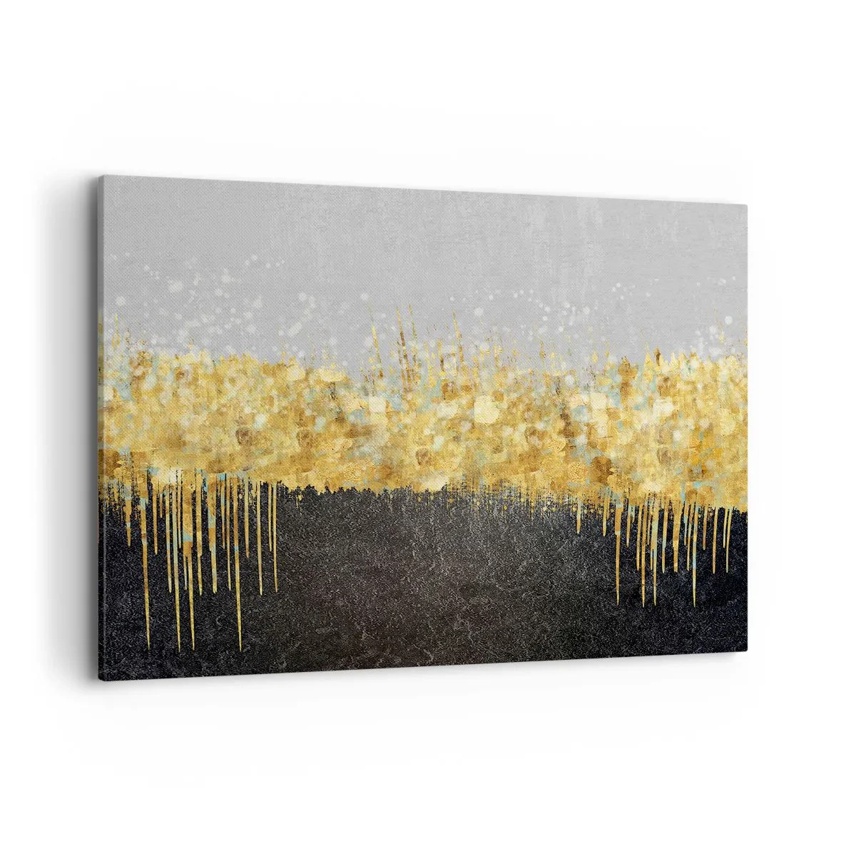 Obraz na płótnie - Abstrakcyjna kompozycja w odcieniach złota i czerni - 100x70cm - W głąb i ku górze - Nowoczesna dekoracja ścienna do salonu, kuchni i sypialni ARTTOR
