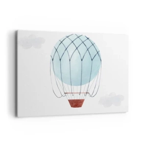 Obraz na płótnie - Ręcznie malowany balon na tle delikatnych chmur - 100x70cm - Cały w chmurach - Nowoczesna dekoracja ścienna do salonu, kuchni i sypialni ARTTOR