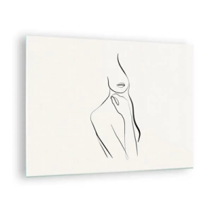 Obraz na szkle - Minimalistyczna linia ukazująca kobiecą sylwetkę na jasnym tle - 70x50cm - Fala melancholii - Nowoczesna dekoracja ścienna do salonu i sypialni ARTTOR
