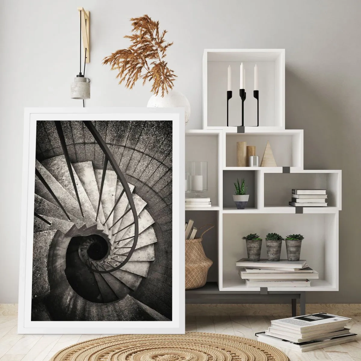 Plakat w białej ramie - Schodami w górę, schodami w dół - 40x50 cm