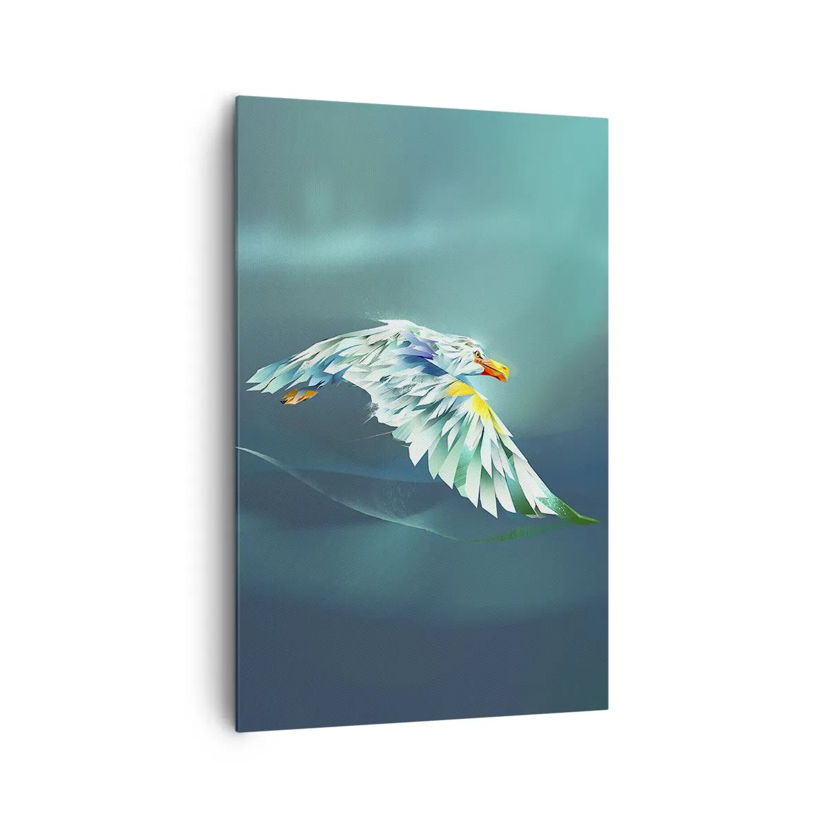 Obraz na płótnie - Abstrakcyjny orzeł w locie na tle turkusowego nieba - 80x120cm - Orla twych lotów potęga - Nowoczesna dekoracja ścienna do salonu i sypialni ARTTOR