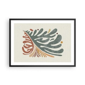 Plakat w czarnej ramie - Kolorowy abstrakcyjny liść na jasnym tle - 70x50cm - Wielobarwny liść - Nowoczesna dekoracja ścienna do salonu i sypialni ARTTOR