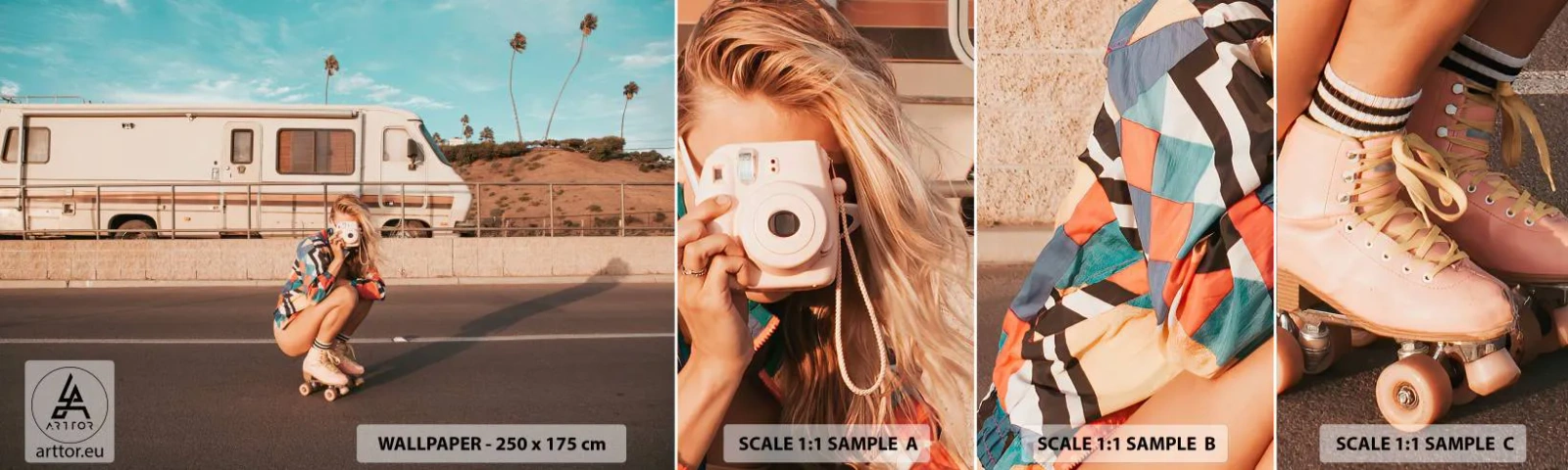 Fototapeta Próbka Standard Eco - Uśmiech, proszę! - Krajobraz, Kamper, Kobieta - 100x30 cm