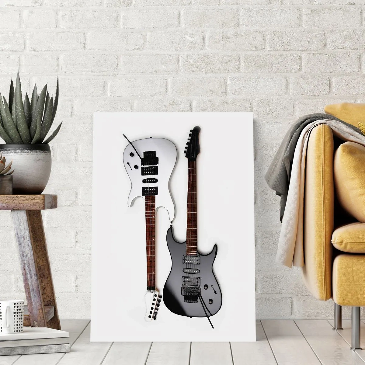 Plakat - Nowoczesne gitary elektryczne na białym tle - 50x70cm - Harmonia kształtów - Nowoczesna dekoracja ścienna do salonu, kuchni i sypialni ARTTOR