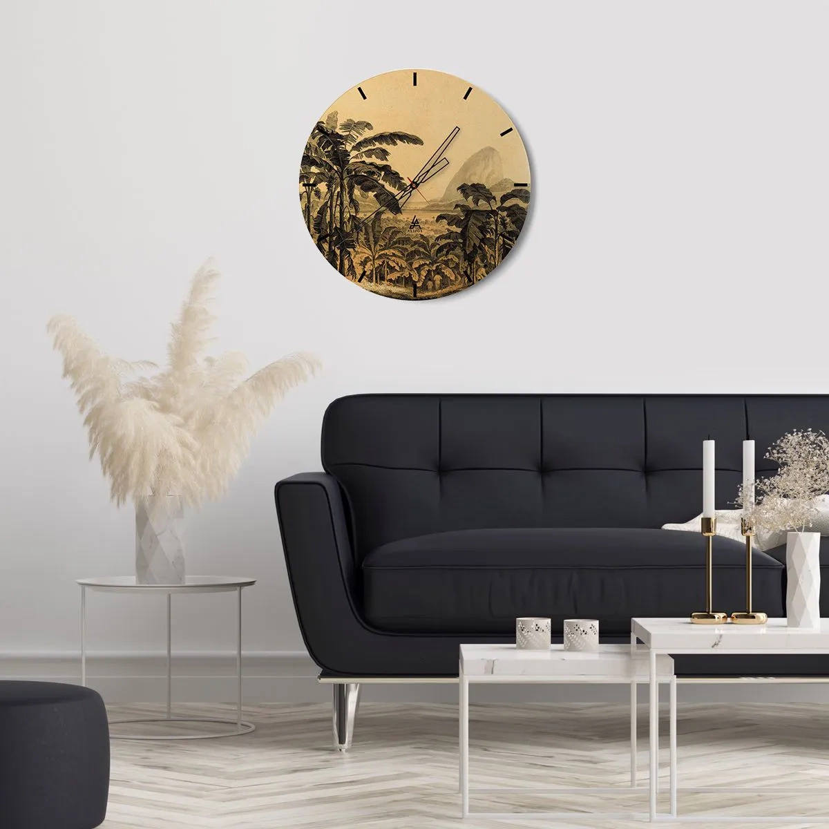 Zegar ścienny - Banany i tropikalny krajobraz w stylu retro - 30x30cm - w kolonialnym klimacie - Nowoczesna dekoracja ścienna do salonu, kuchni i sypialni ARTTOR