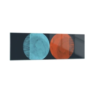 Obraz na szkle - Minimalistyczne dwa koła w kolorach niebieskim i pomarańczowym - 160x50cm - Tylko geometria? - Nowoczesna dekoracja ścienna do salonu i sypialni ARTTOR