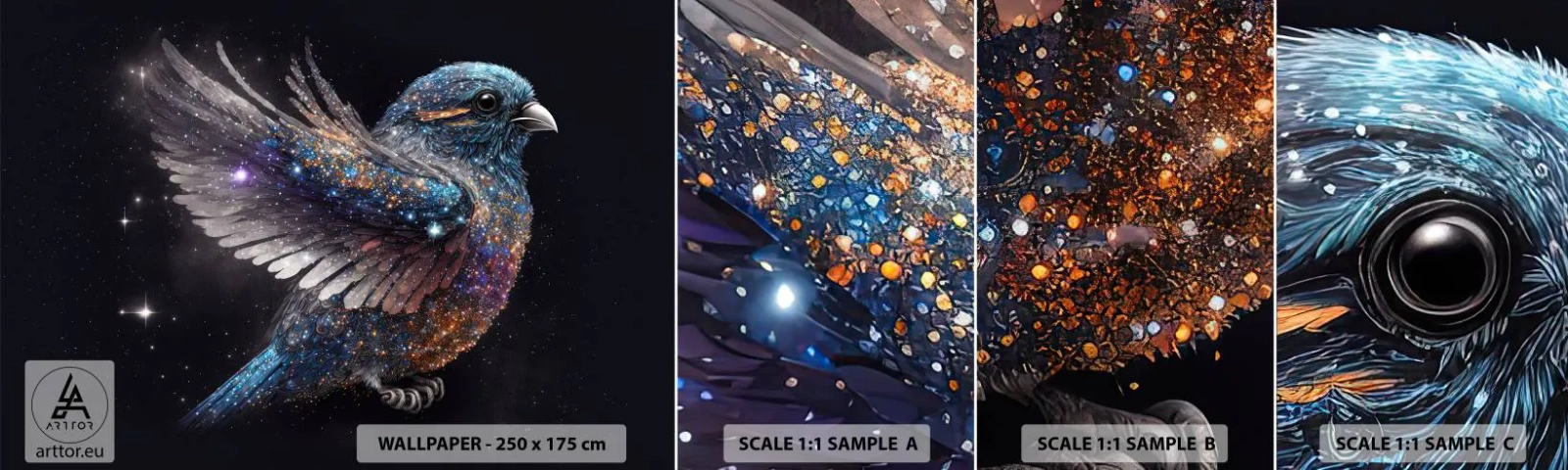 Fototapeta Próbka Samoprzylepna Deluxe Sticker - Diamentowy wróbel - Ptak, Magiczny, Kosmos - 100x30 cm