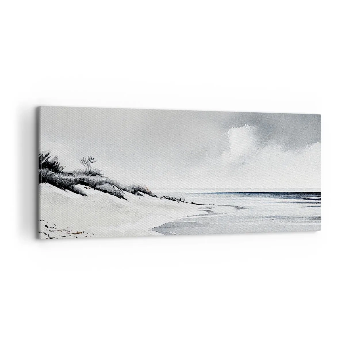 Obraz na płótnie - Plaża w stonowanych odcieniach szarości i błękitu - 120x50cm - Od zawsze razem - Nowoczesna dekoracja ścienna do salonu i sypialni ARTTOR