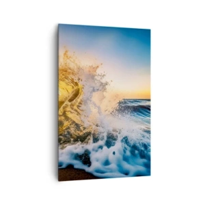 Obraz na płótnie - Złota fala na tle zachodzącego słońca - 80x120cm - Zabawa na piasku - Nowoczesna dekoracja ścienna do salonu i sypialni ARTTOR