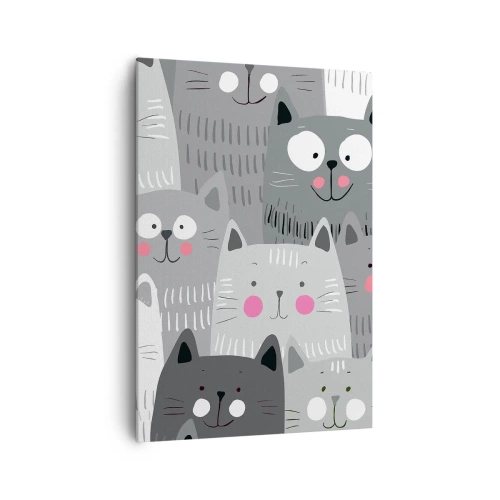 Obraz na płótnie - Zabawny wzór z kotami w odcieniach szarości - 70x100cm - Koci świat - Nowoczesna dekoracja ścienna do salonu i sypialni ARTTOR
