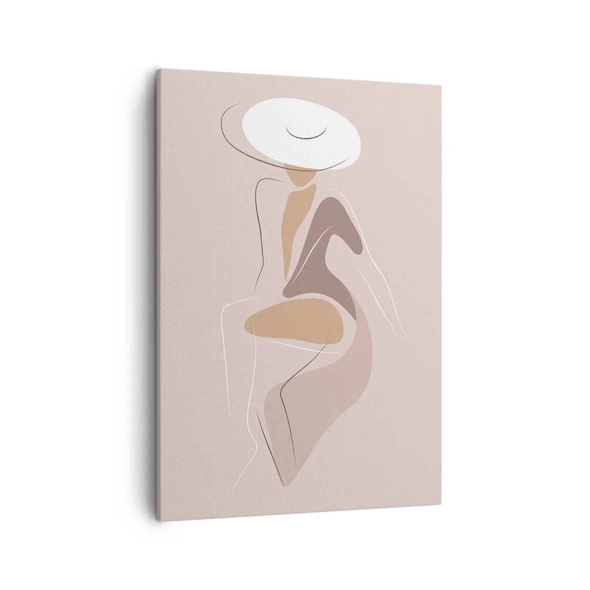 Obraz na płótnie - Minimalistyczna sylwetka kobiety w kapeluszu w beżowych odcieniach - 50x70cm - Damą być - Nowoczesna dekoracja ścienna do salonu, kuchni i sypialni ARTTOR