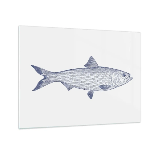 Obraz na szkle - Szkic ryby w stylu vintage na jasnym tle - 70x50cm - Pozdrowienia z północnych mórz - Nowoczesna dekoracja ścienna do salonu i sypialni ARTTOR