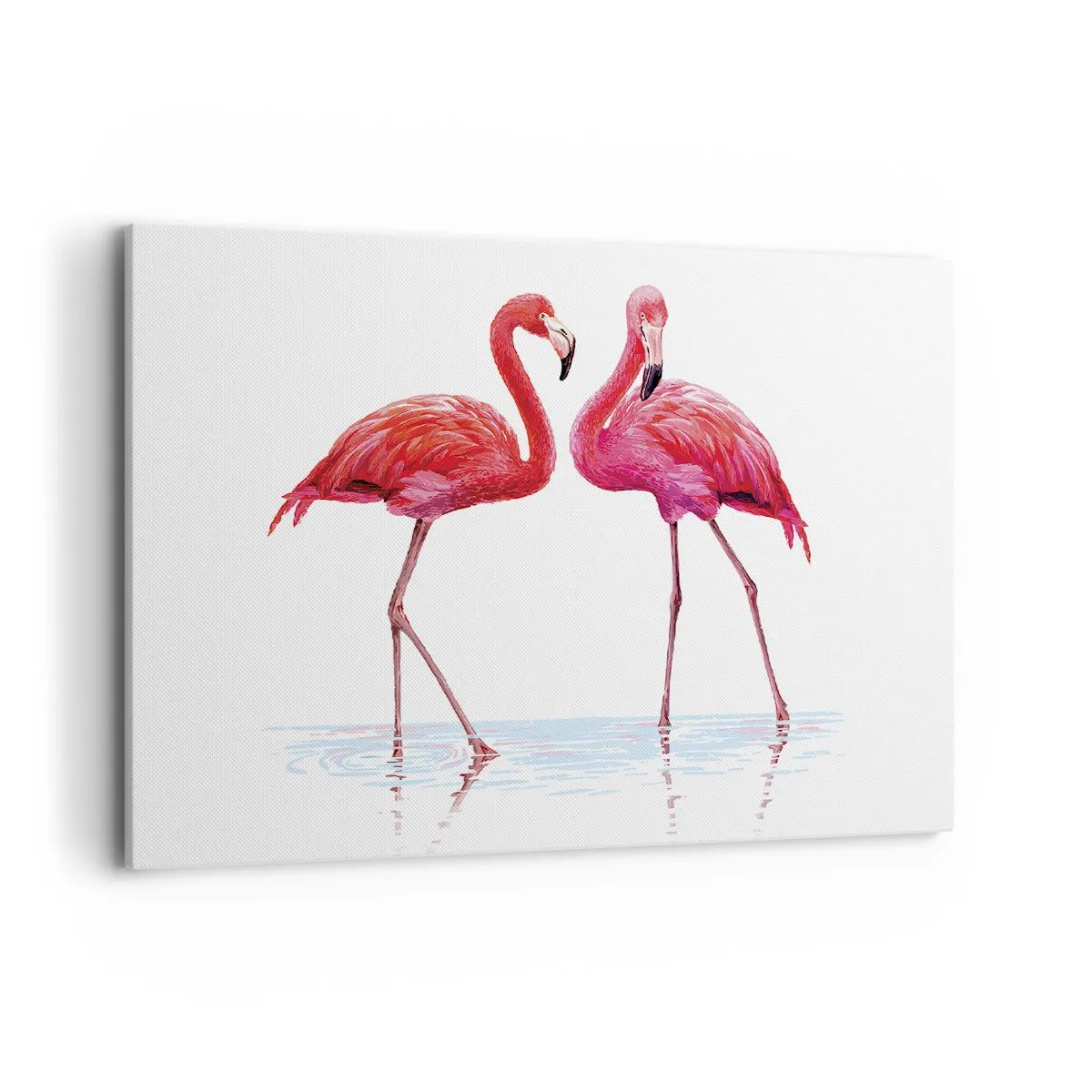 Obraz na płótnie - Para flamingów w wodzie na jasnym tle - 100x70cm - Różowe randez-vous - Nowoczesna dekoracja ścienna do salonu, kuchni i sypialni ARTTOR