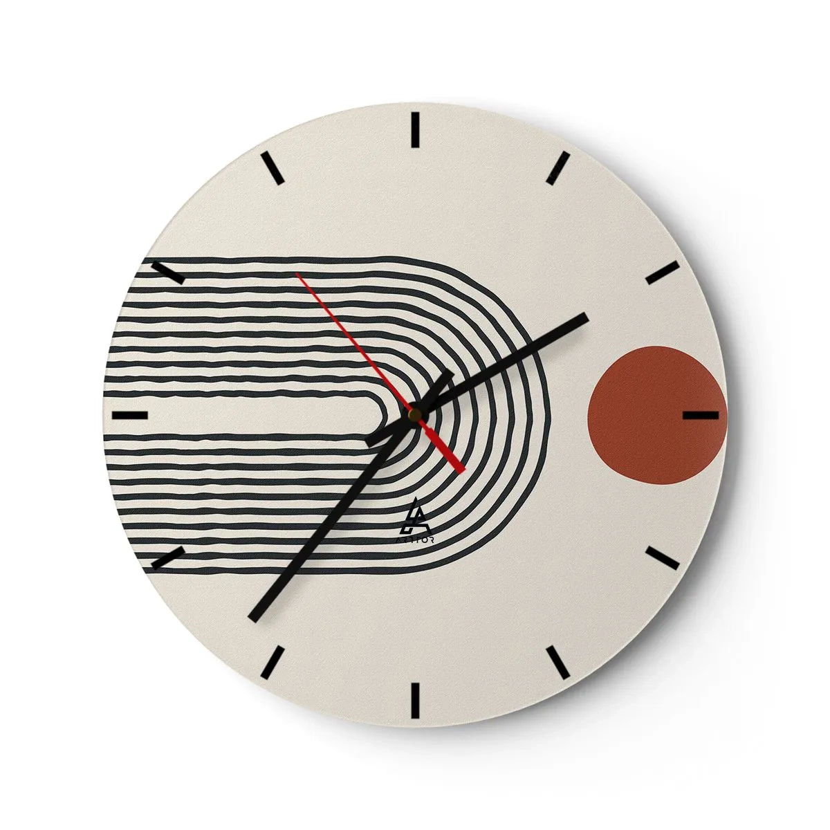 Zegar ścienny - Geometryczna abstrakcja z pasami i blokami kolorów na jasnym tle - 30x30cm - Magnetyzm kształtów i barw - Nowoczesna dekoracja ścienna do salonu, kuchni i sypialni ARTTOR