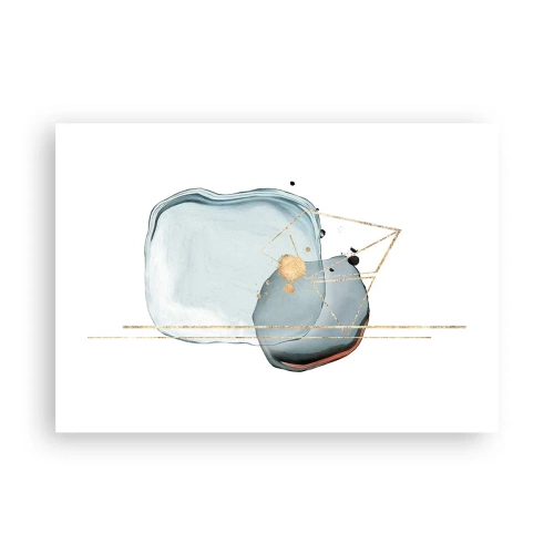 Plakat - Abstrakcyjne formy w odcieniach błękitu i złota na białym tle - 100x70cm - Studium kropli - Nowoczesna dekoracja ścienna do salonu i sypialni ARTTOR