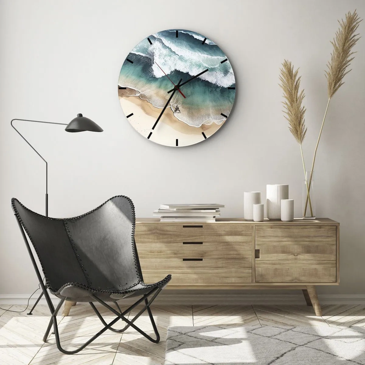 Zegar ścienny - Morskie fale rozbijające się o piaszczystą plażę z lotu ptaka - 30x30cm - Odwieczne spotkanie - Nowoczesna dekoracja ścienna do salonu, kuchni i sypialni ARTTOR